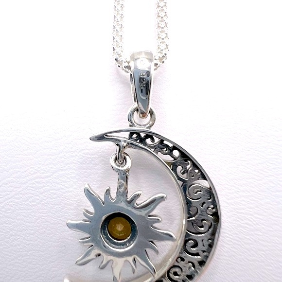Genuine Citrine .925 Sterling Silver Moon Necklace - Picture 13 of 17